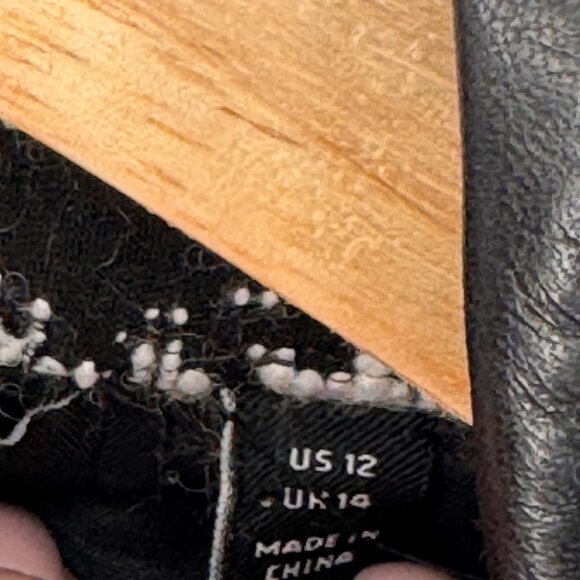 Carlisle Womens Black Tweed Coat jacket Zip wool blend leather trim Size 12 - Picture 2 of 13